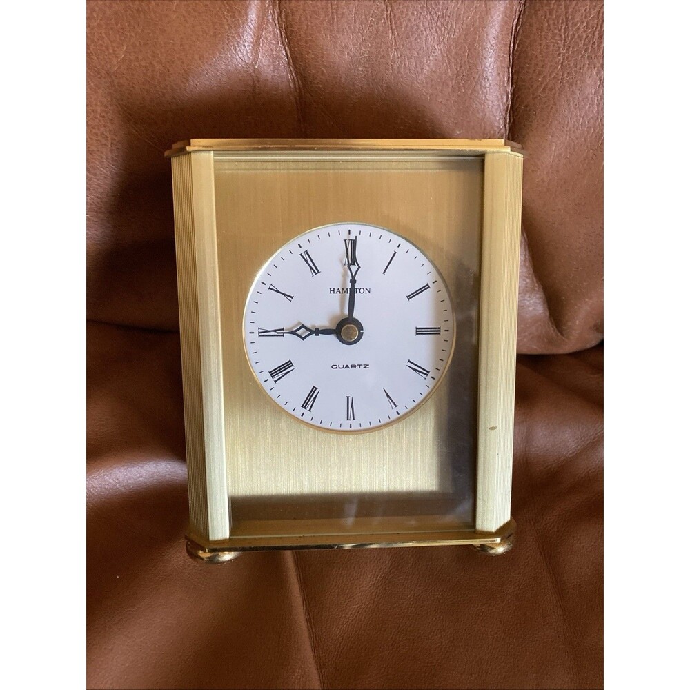 Hampton Desk Clock Germany Quartz Gold Tone 6" Vintage Display Sample